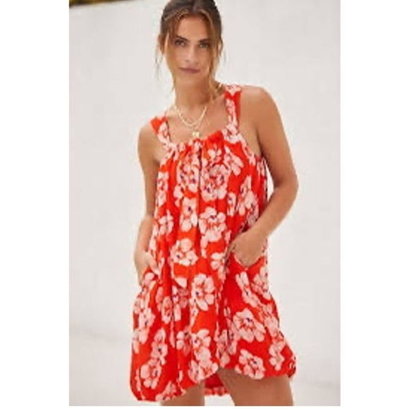 By Anthropologie Gauze Bubble Hem Red Floral Dress L - Picture 1 of 11